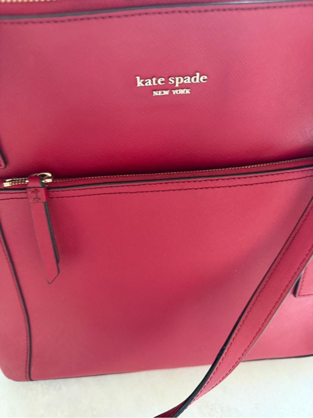 Kate Spade New York Cameron Pocket Tote |Saffiano Leather | Signature Interior